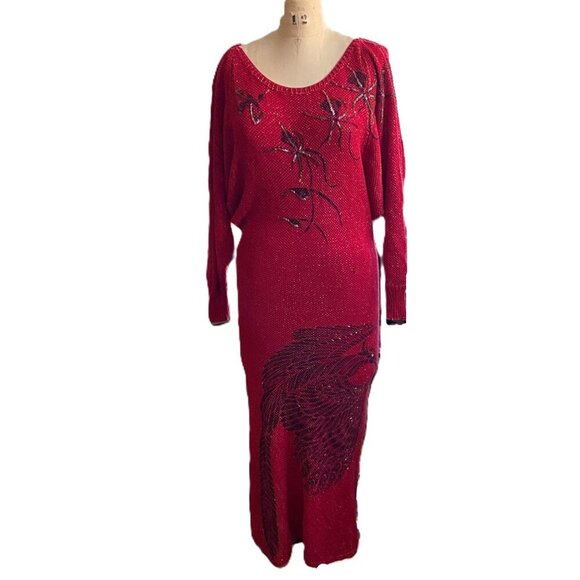 Vintage handmade knit maxi tube 'bird' dress  with sparkle - Picture 1 of 16